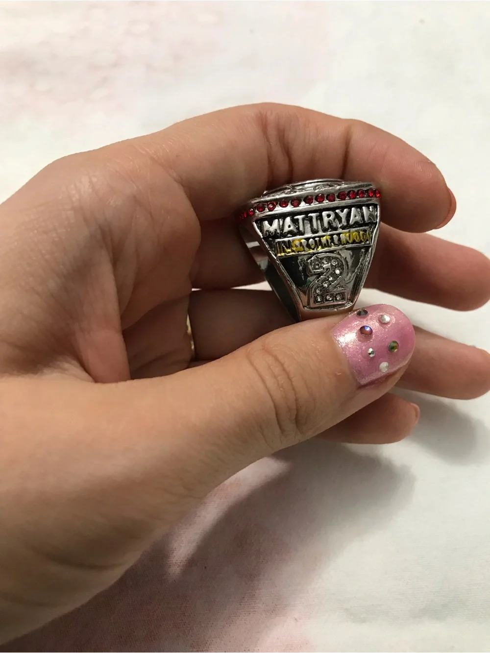 Atlanta Falcons 2016 NFC Championship Silver Tone Red Enamel Ring